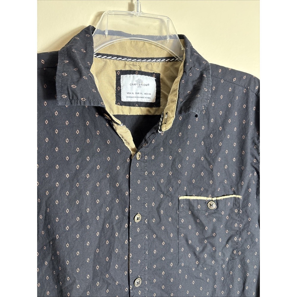 Craft Flow Mens XL Short Sleeve Button Up Shirt Black Beige‎ Resort Wear